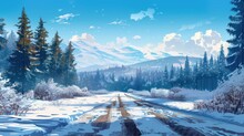 Winter Landscape With The Road The Forest And The Blue Sky AI Generated