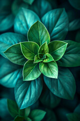 Wall Mural - Vibrant Green Basil Leaves in a Lush Spiral Arrangement