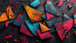 Edgy graffiti art abstract wallpaper, geometric shapes, black background