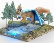 3D squirrel in a superhero cape darting through an ancient forest where trees touch the heavens, white background