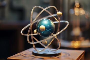 Poster - Futuristic Atomic future structure. Blue sphere determines properties and behavior elements. Generate AI