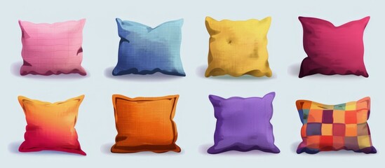 Poster - Group of 6 unique colored pillows laid out on a clean white backdrop, adding a pop of color