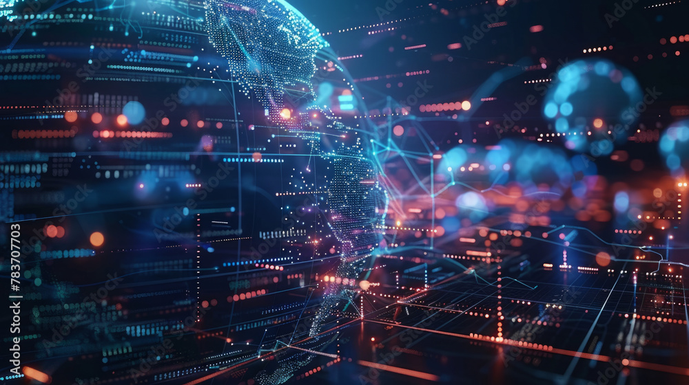 Visualization of interconnected data points and secure networks on a ...