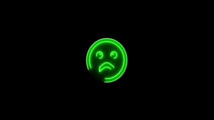 Wall Mural - green smile chat symbol neon line happy smile icon on black background. 4k video animation.