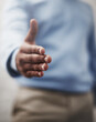 © peopleimages.com - Handshake, deal and businessman stretching hand for agreement, collaboration or greeting. Career, partnership and professional male hr manager with welcome gesture for onboarding or recruitment.