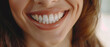 close-up portrait of beautiful blonde woman smiling sweetly showing clean healthy white teeth on clear simple background created with Generative AI Technology
