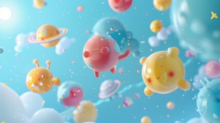 Wall Mural - A collection of charming cute 3d objects floating in space   AI generated illustration