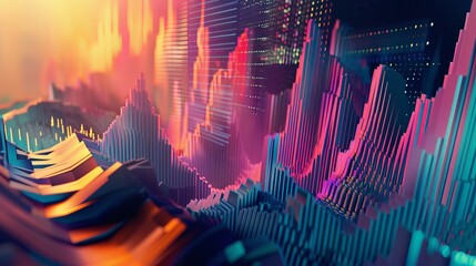 Poster - A digital artwork featuring abstract 3d shapes resembling stock market charts   AI generated illustration