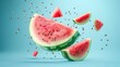 A flying watermelon slice with seeds   AI generated illustration
