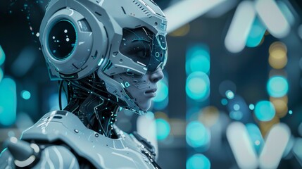 Poster - A futuristic robot in a digital environment   AI generated illustration