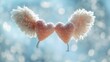 A pair of fluffy hearts with wings soaring through the air   AI generated illustration