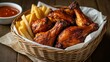  Deliciously crispy chicken wings and fries ready to be savored