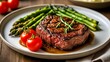  Deliciously grilled steak with fresh asparagus and cherry tomatoes