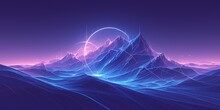 A Neon Mountain Range With Glowing Peaks, Rendered In Purple And Blue Hues Against A Black Background. The Mountains Appear To Be Made Of Flowing Lines Or Ribbons, Giving Them An Ethereal Quality. 