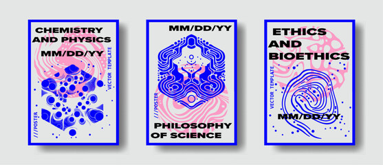 Aufkleber - Abstract futuristic posters with organic-like complex shapes. Set of science-themed covers and flyers. 