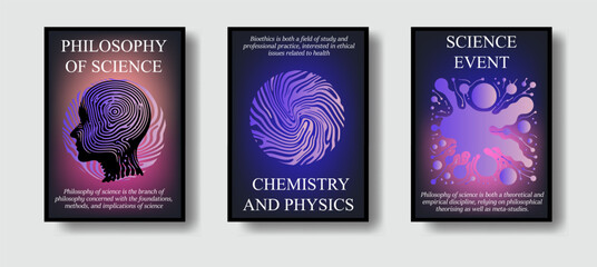 Aufkleber - Abstract futuristic posters with organic-like complex shapes. Set of science-themed covers and flyers. 