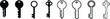 Key icon symbol flat and line style set. Door or house key to unlock lock collection. Security system concept represented by outline and silhouette key sign group