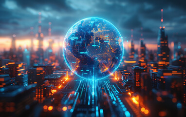 Wall Mural - glowing earth and rays,created with generative ai tecnology.