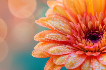 Wall Mural - Closeup of an orange blanket flower with water drops