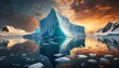 Antarctic sea iceberg floating for climate change and environmental conservation and ice melting and sea level due to ozone layer danger, wide banner poster with copyspace
