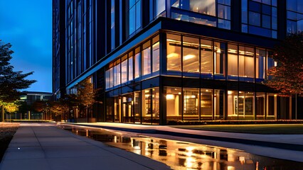 Wall Mural - Night time Front view of a Shopping mall with glass windows and glass doors giving a very unique view