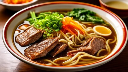 Sticker -  Delicious beef noodle soup with fresh vegetables