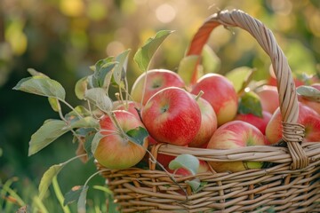 Poster - Crunchy Green apples basket. Natural diet. Generate Ai