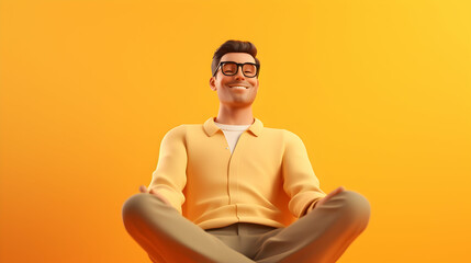 Wall Mural - A 3D rendering featuring a relieved young 3D figure in a moment of ease and contentment