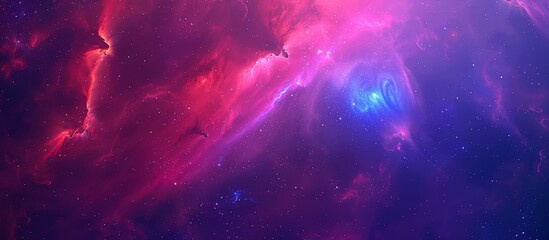 Wall Mural - a vast, shining purple and blue nebula surrounded by twinkling stars in deep space alongside a glowi