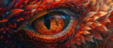 Fototapeta  - close-up the fiery red mythical creature the sharp gaze of the dragon's eyes reflects power and ferocity created with Generative AI Technology