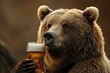 Unconventional Bear drinking beer. Mature and dangerous animal with alcohol beverage. Generate AI