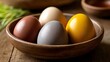  A palette of eggs in a wooden bowl