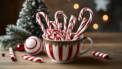 Canvas Print -  Joyful holiday cheer with candy canes and festive ornaments