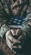 A soldier's hands are clasped tightly in front of an American flag, symbolizing the solemnity and reverence of Memorial Day as we honor those who have made the ultimate sacrifice to protect our nation