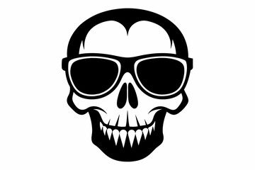 Wall Mural - Vector skull with sunglasses face silhouette black illustration 