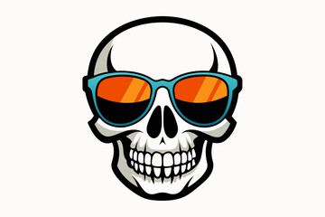 Wall Mural - Vector skull with sunglasses face silhouette black illustration 