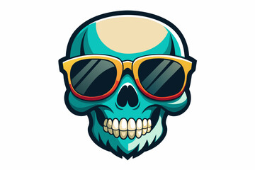 Canvas Print - Vector skull with sunglasses face silhouette black illustration 