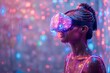 Futuristic woman with vr headset in neon lights