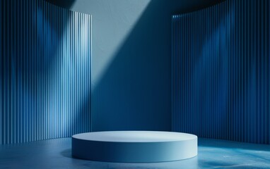 Wall Mural - Blue Room with an Empty Podium. Amazing Background for Product Presentation