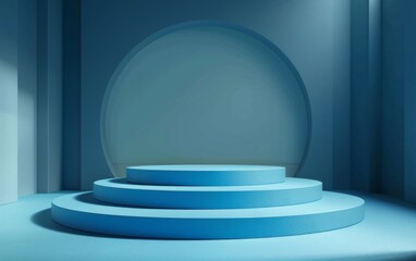 Wall Mural - Blue Room with an Empty Podium. Amazing Background for Product Presentation