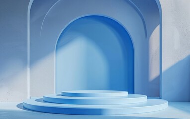 Wall Mural - Blue Room with an Empty Podium. Amazing Background for Product Presentation