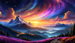 Glowing ultraviolet and radiant sunset scene over the mountains.