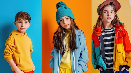 Composite of Fashion-Forward Children Amidst Different Background Hues