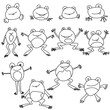 Set of outline frogs in doodle style, cute characters for design or creation of coloring pages
