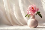 Fototapeta Las - White vase with pink flower