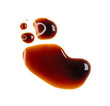 Smear, drops of brown soy sauce isolated on white, top view, PNG