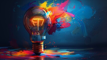 Wall Mural - Creativity and Design: A 3D vector illustration of a lightbulb with a paintbrush inside