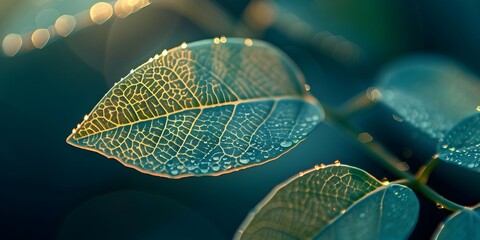 Poster - Macro view of a sprout s first translucent leaves revealing intricate vein patterns in the morning light