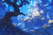 Blue forest, illustration, wallpaper, art