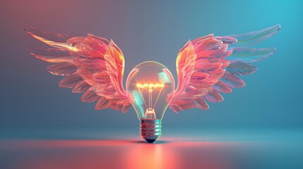 Wall Mural - Idea and Innovation: A 3D vector illustration of a lightbulb with wings